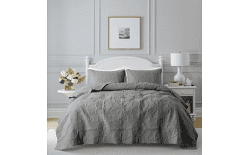 Dark Grey Damask Quilt Twin Size Bedding Set