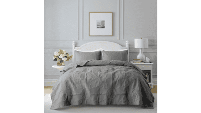 Dark Grey Damask Quilt Twin Size Bedding Set