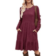 Fall Flowy Midi Dress with Pockets