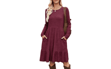 Fall Flowy Midi Dress with Pockets