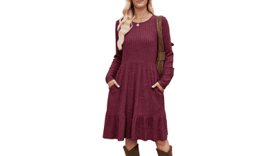 Fall Flowy Midi Dress with Pockets