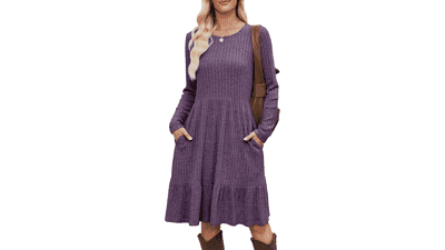 Fall Flowy Midi Dress with Pockets
