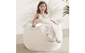 Faux Fur Bean Bag Cover for Kids - Plush Toy Organizer