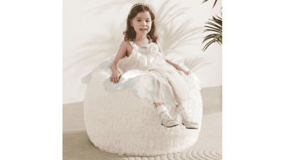 Faux Fur Bean Bag Cover for Kids - Plush Toy Organizer