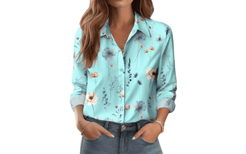 Floral Button Down Shirt - Women's Long Sleeve Blouse