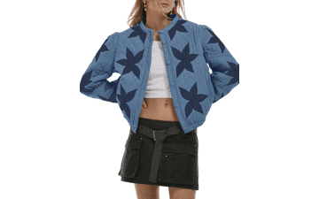 Floral Embroidered Quilted Cropped Jacket