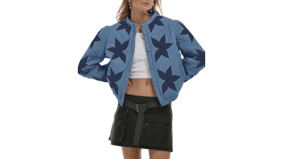Floral Embroidered Quilted Cropped Jacket
