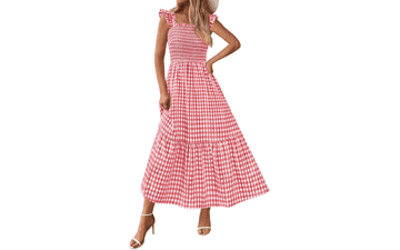 Gingham Smocked Midi Dress - Summer Casual