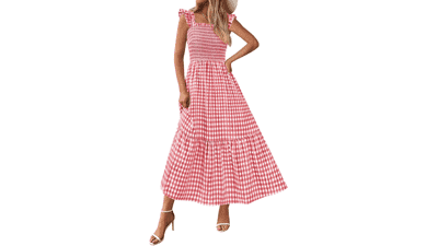 Gingham Smocked Midi Dress - Summer Casual