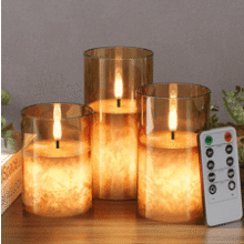 Gold Flameless Candles with Remote - LED Realistic Candles, 3-Pack