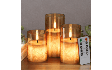 Gold Flameless Candles with Remote - LED Realistic Candles, 3-Pack