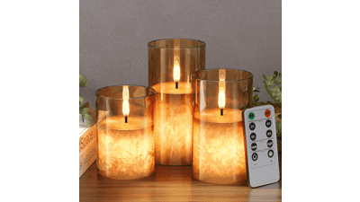 Gold Flameless Candles with Remote - LED Realistic Candles, 3-Pack