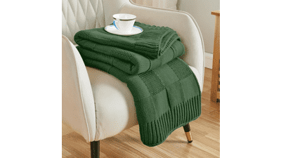 Green Check Knit Throw Blanket - Soft & Cozy 50