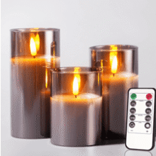 Grey Flameless Candles with Remote - Real Wax LED Candle Set