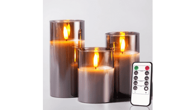 Grey Flameless Candles with Remote - Real Wax LED Candle Set