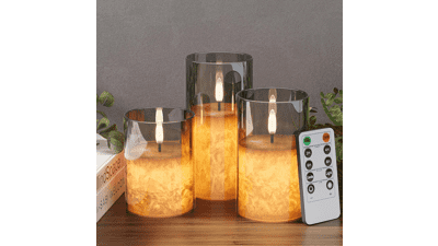 Grey Flameless Candles with Remote Timer, 3 Pack