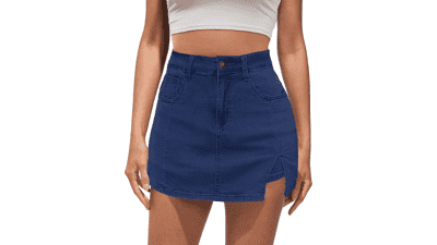 High Waisted Denim Skort - Trendy Women's Jean Skirt with Shorts