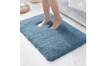 ILANGO Blue Small Bathroom Rug - Non-Slip, Absorbent, Soft