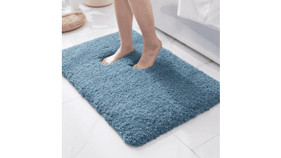 ILANGO Blue Small Bathroom Rug - Non-Slip, Absorbent, Soft
