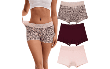 INNERSY Women's Lace Cotton Boyshorts 3-Pack