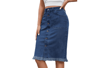 Luvamia Women's Denim Midi Skirt - Frayed Hem