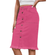 Luvamia Women's Denim Midi Skirt - Frayed Hem, Mid Rise