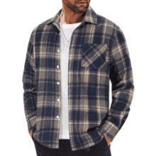 Men's Lightweight Flannel Shirt - Long Sleeve Plaid Casual Button Down