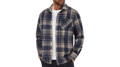 Men's Lightweight Flannel Shirt - Long Sleeve Plaid Casual Button Down