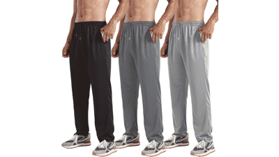 Men's Open Bottom Sweatpants 3-Pack: Quick Dry Joggers with Pockets