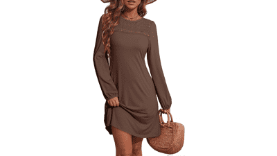 Mini Shift Dress: Long Sleeve, Loose Fit, Solid Color