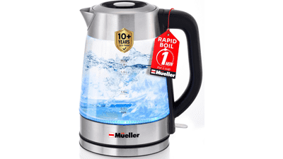 Mueller Rapid Boil Electric Kettle - 1.8L Glass & Stainless Steel
