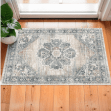 Non-Slip Washable Entryway Rug - 2x3 Blue Vintage Door Mat