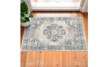 Non-Slip Washable Entryway Rug - 2x3 Blue Vintage Door Mat