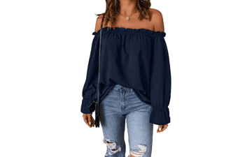 Off Shoulder Chiffon Blouse - Ruffle Long Sleeve Top