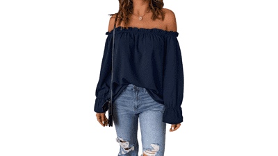 Off Shoulder Chiffon Blouse - Ruffle Long Sleeve Top