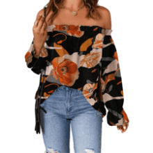 Off Shoulder Chiffon Blouse - Ruffle Long Sleeve Top