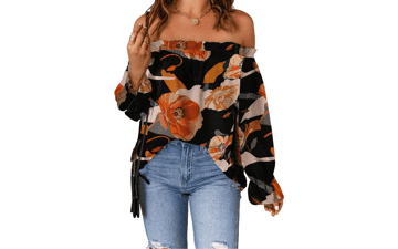 Off Shoulder Chiffon Blouse - Ruffle Long Sleeve Top