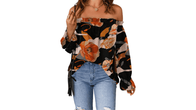 Off Shoulder Chiffon Blouse - Ruffle Long Sleeve Top