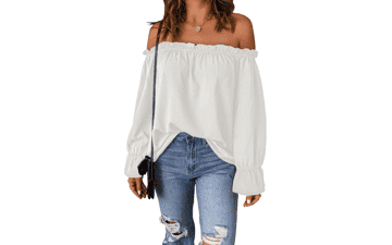 Off Shoulder Chiffon Blouse - Women's Ruffle Long Sleeve Top