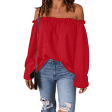 Off Shoulder Chiffon Blouse: Women's Ruffle Long Sleeve Top