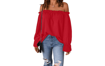 Off Shoulder Chiffon Blouse: Women's Ruffle Long Sleeve Top