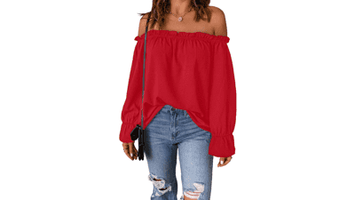 Off Shoulder Chiffon Blouse: Women's Ruffle Long Sleeve Top