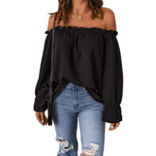 Off Shoulder Chiffon Blouse - Women's Ruffle Long Sleeve Top