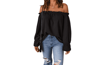 Off Shoulder Chiffon Blouse - Women's Ruffle Long Sleeve Top