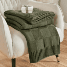 Olive Green Check Knit Throw Blanket - Soft & Cozy