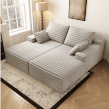 Oversized Cloud Sofa Bed - Plush Double Lounge Chaise - Grey Corduroy