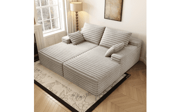 Oversized Cloud Sofa Bed - Plush Double Lounge Chaise - Grey Corduroy