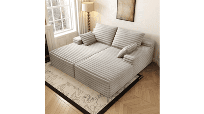 Oversized Cloud Sofa Bed - Plush Double Lounge Chaise - Grey Corduroy