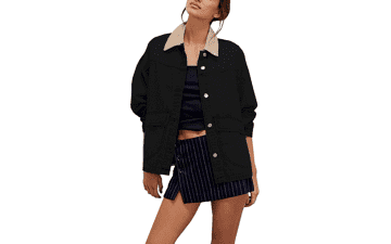 Oversized Denim Jacket - Women's Long Sleeve Jean Coat