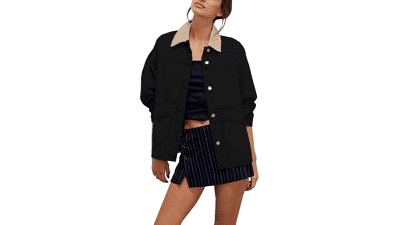 Oversized Denim Jacket - Women's Long Sleeve Jean Coat